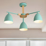 Modern Nordic Wooden Arm Green Dome Round Chandelier Image - 10