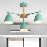 Modern Nordic Wooden Arm Green Dome Round Chandelier Image - 11