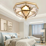 Modern Octagon Drum Glass Flush Mount Light Bedroom Image - 1