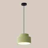 Modern Olive Green Barrel Resin Ceramic Pendant Light Image - 5