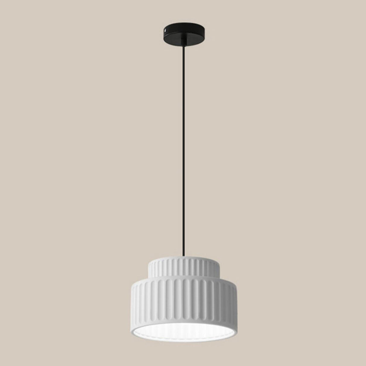 Modern Olive Green Barrel Resin Ceramic Pendant Light Image - 9