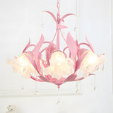 Modern Opal Glass Blossom Pink Floral Chandelier Image - 1