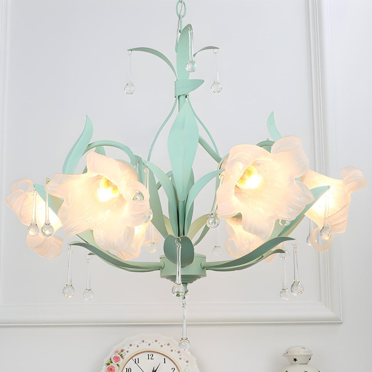 Modern Opal Glass Blossom Pink Floral Chandelier Image - 10