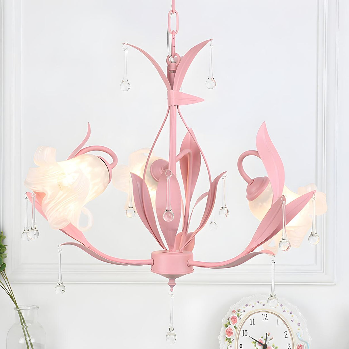 Modern Opal Glass Blossom Pink Floral Chandelier Image - 12