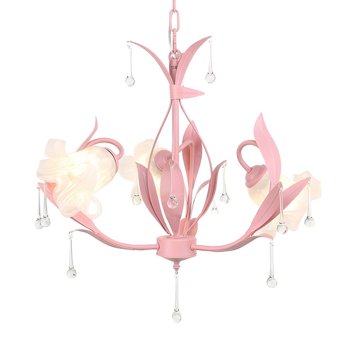 Modern Opal Glass Blossom Pink Floral Chandelier Image - 13