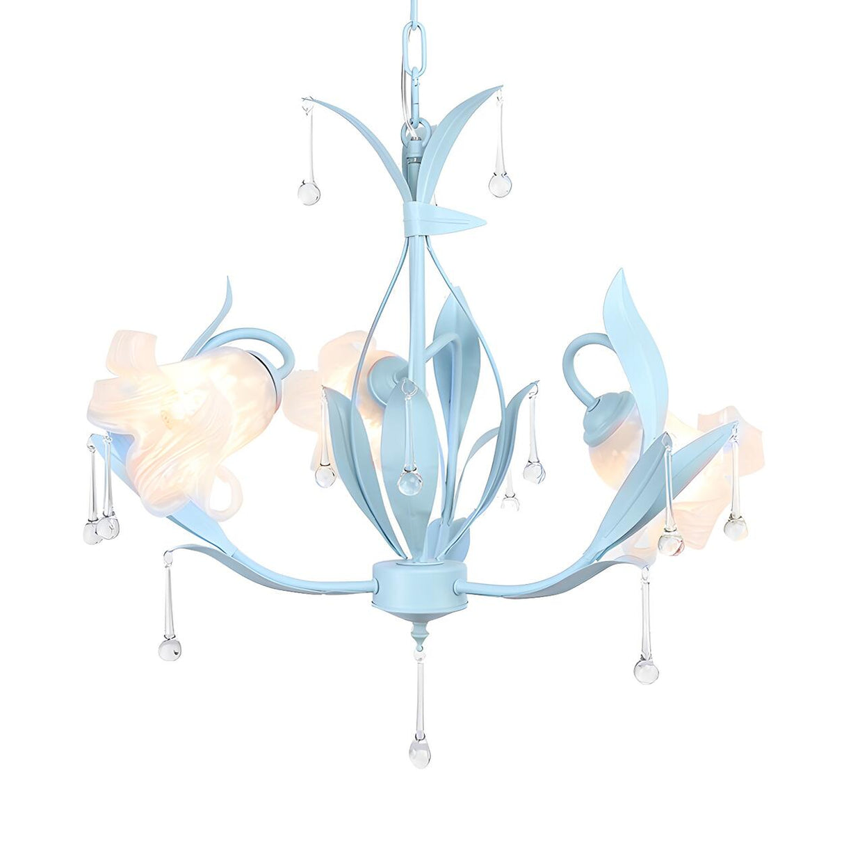 Modern Opal Glass Blossom Pink Floral Chandelier Image - 16