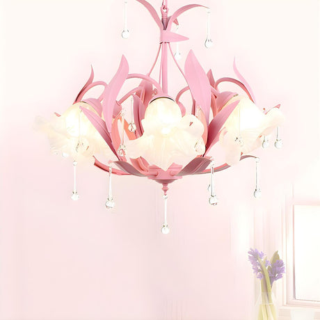 Modern Opal Glass Blossom Pink Floral Chandelier Image - 2