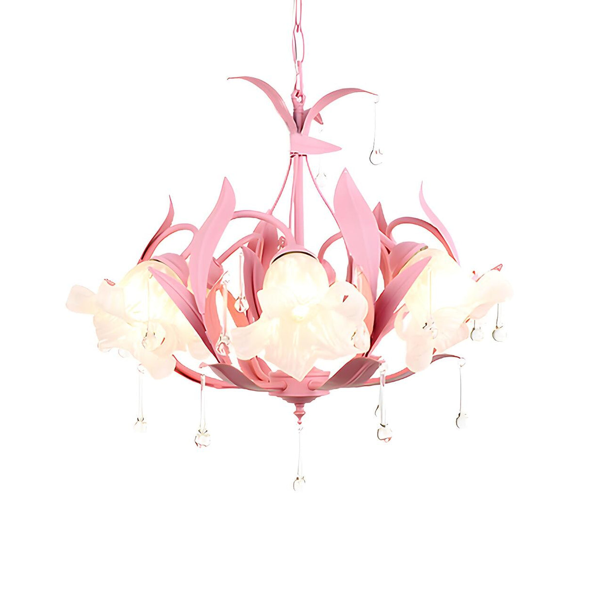 Modern Opal Glass Blossom Pink Floral Chandelier Image - 4