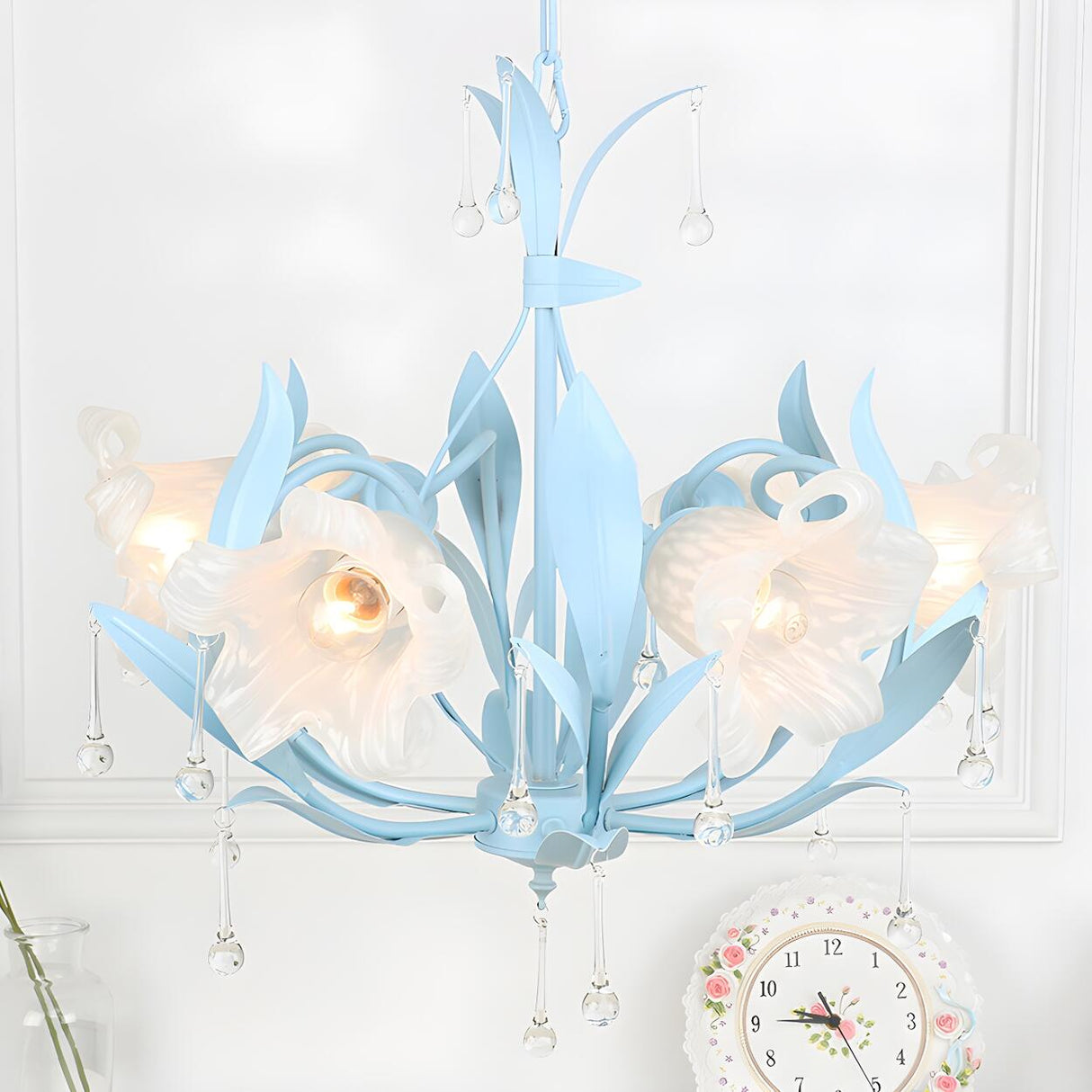 Modern Opal Glass Blossom Pink Floral Chandelier Image - 7