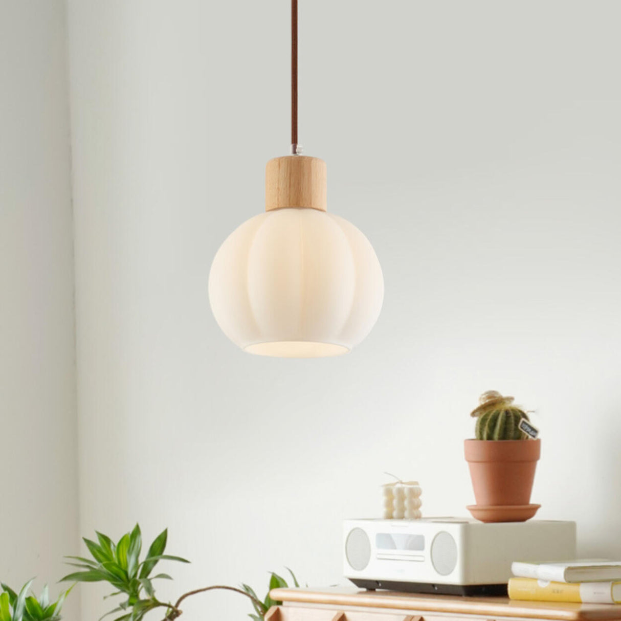 Modern Opal Glass Globe Pendant Light Adjustable Height Image - 4