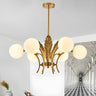 Modern Opal Glass Globes Gold Leaf Hanging Chandelier Image - 1