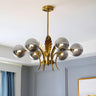 Modern Opal Glass Globes Gold Leaf Hanging Chandelier Image - 12