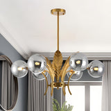 Modern Opal Glass Globes Gold Leaf Hanging Chandelier Image - 14