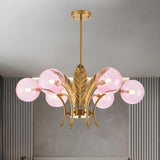 Modern Opal Glass Globes Gold Leaf Hanging Chandelier Image - 6