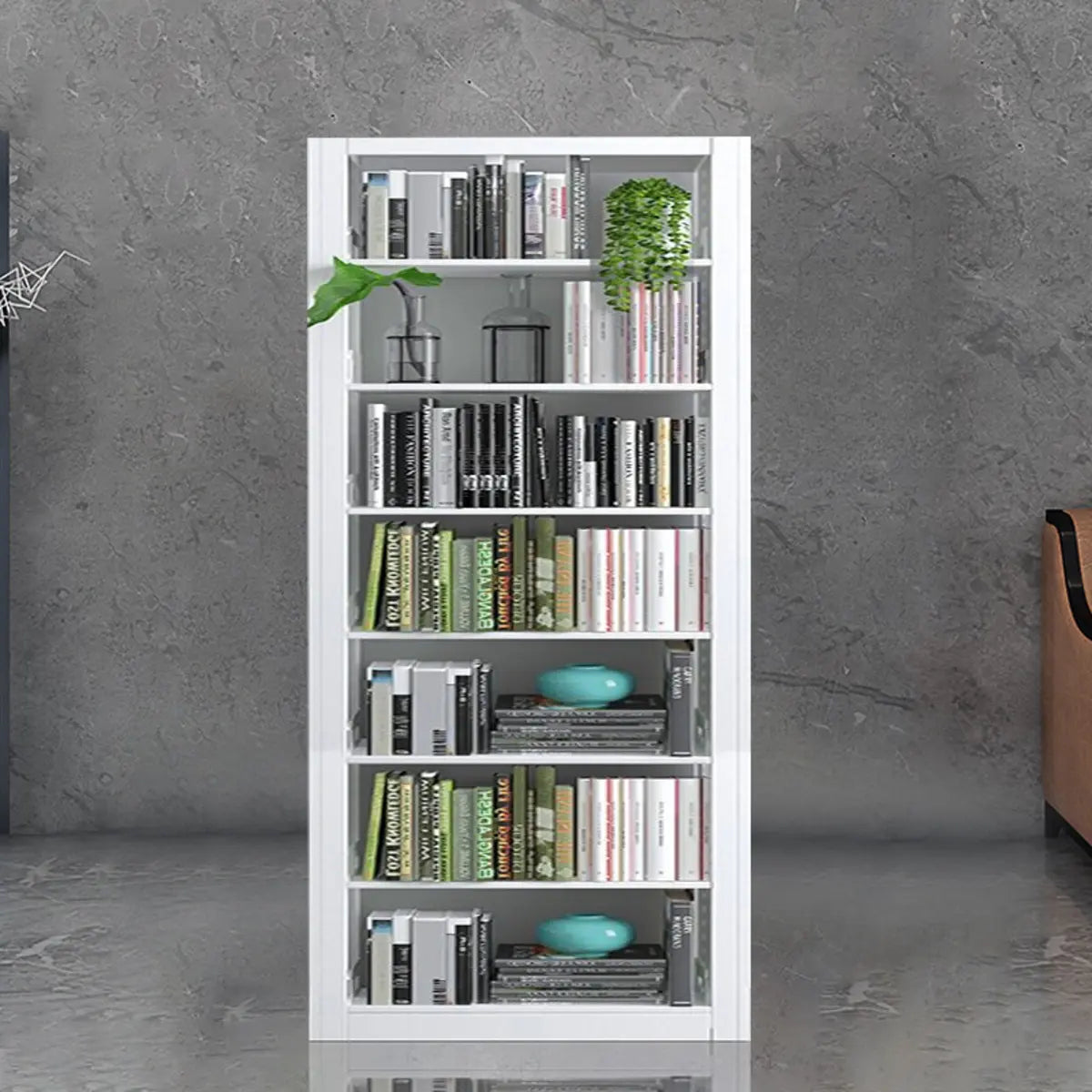 Modern Open Adjustable Shelves Steel Vertical Bookcase Image - 10