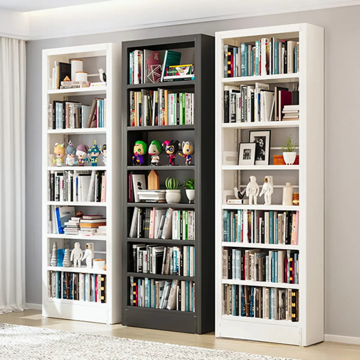 Modern Open Adjustable Shelves Steel Vertical Bookcase Image - 2