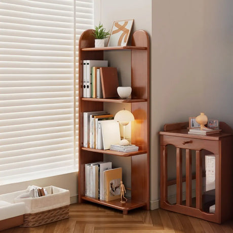 Modern Open Back Rubberwood Organizer Brown Bookcase Image - 1