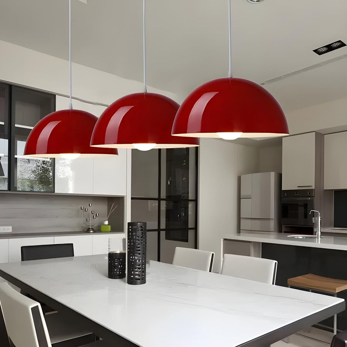 Modern Orange Dome Aluminum Restaurant Pendant Light Image - 2