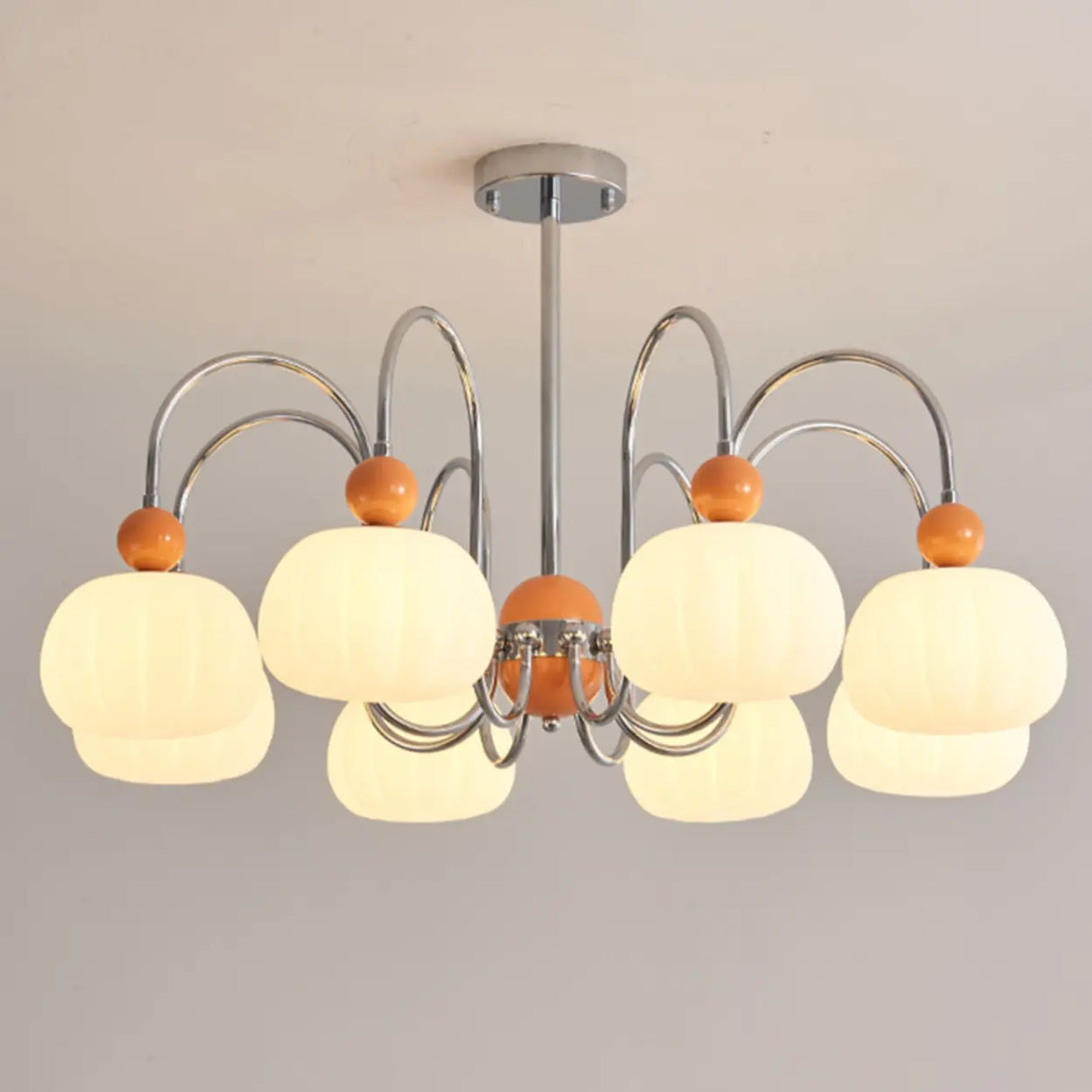 Modern Orange Dome Chrome Round Living Room Chandelier Image - 14