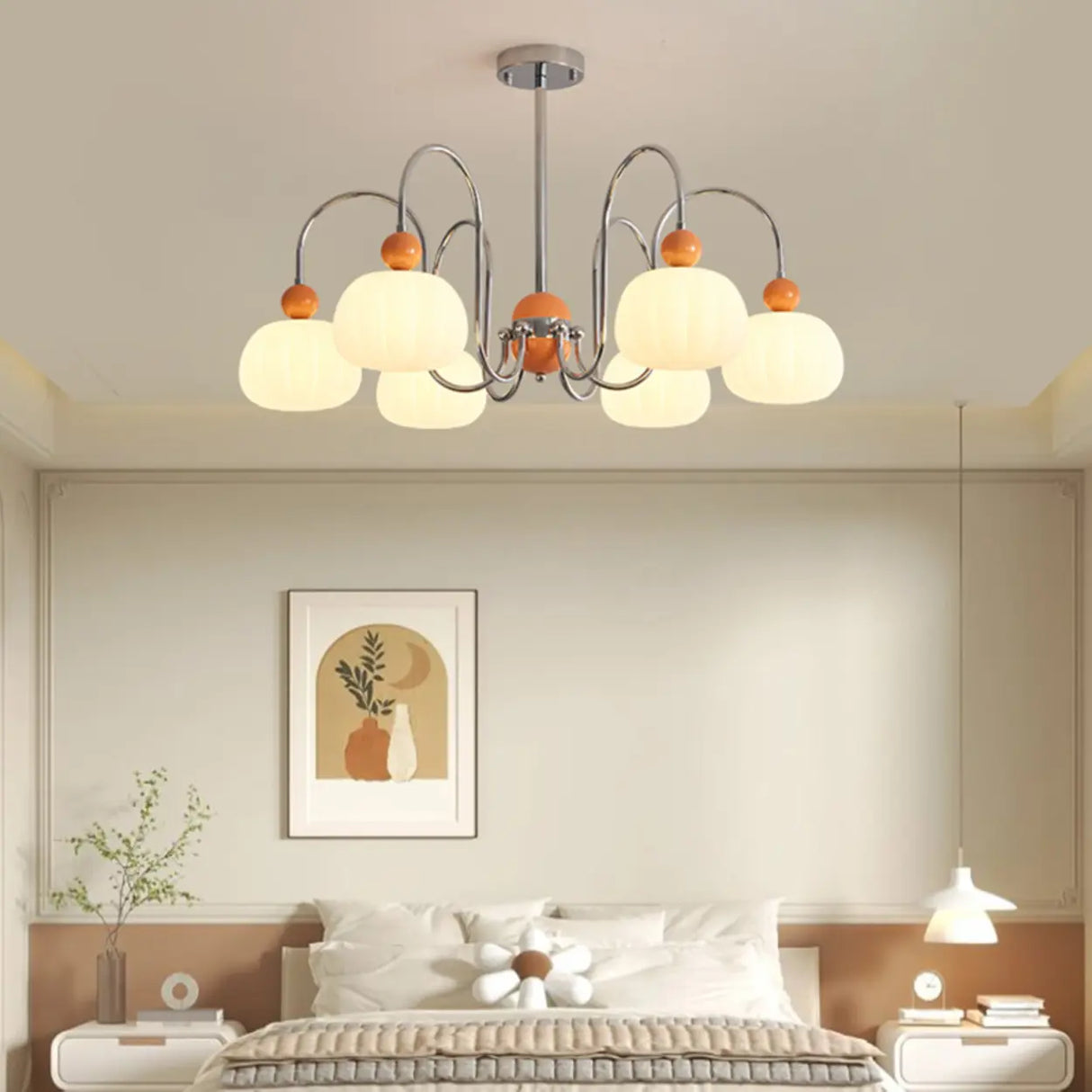 Modern Orange Dome Chrome Round Living Room Chandelier Image - 24