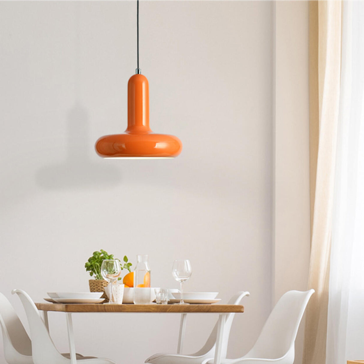 Modern Orange Mushroom Round Iron Pendant Light Image - 1