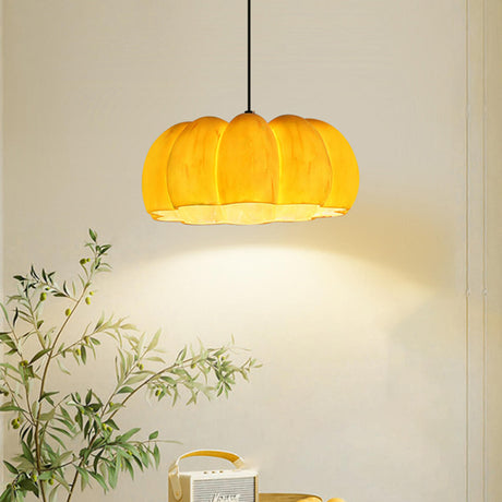 Modern Orange Resin Pumpkin Shape Pendant Light Image - 1