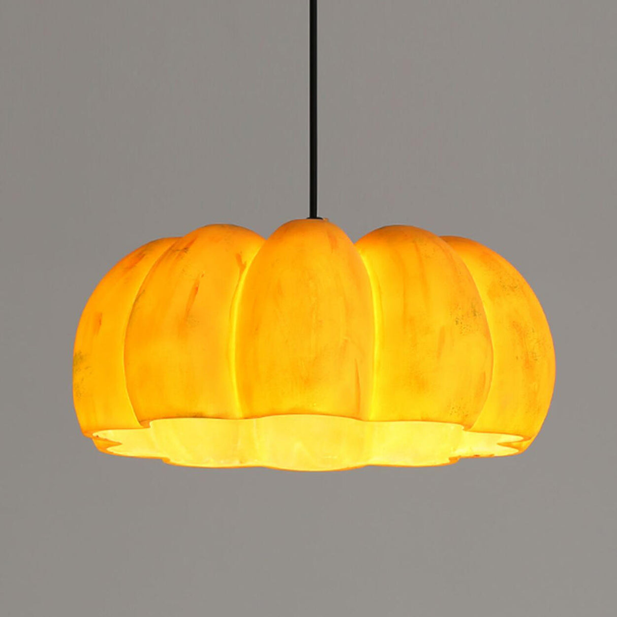 Modern Orange Resin Pumpkin Shape Pendant Light Image - 10