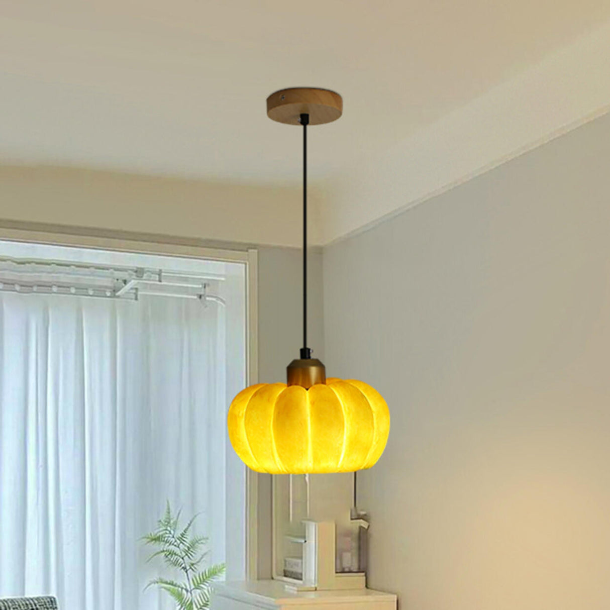 Modern Orange Resin Pumpkin Shape Pendant Light Image - 2