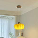 Modern Orange Resin Pumpkin Shape Pendant Light Image - 2