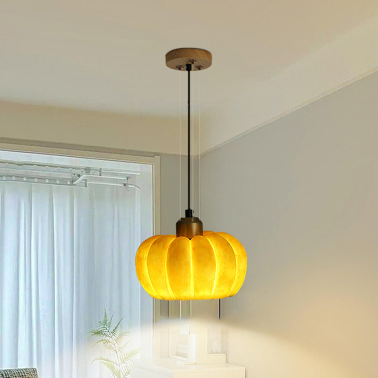 Modern Orange Resin Pumpkin Shape Pendant Light Image - 3