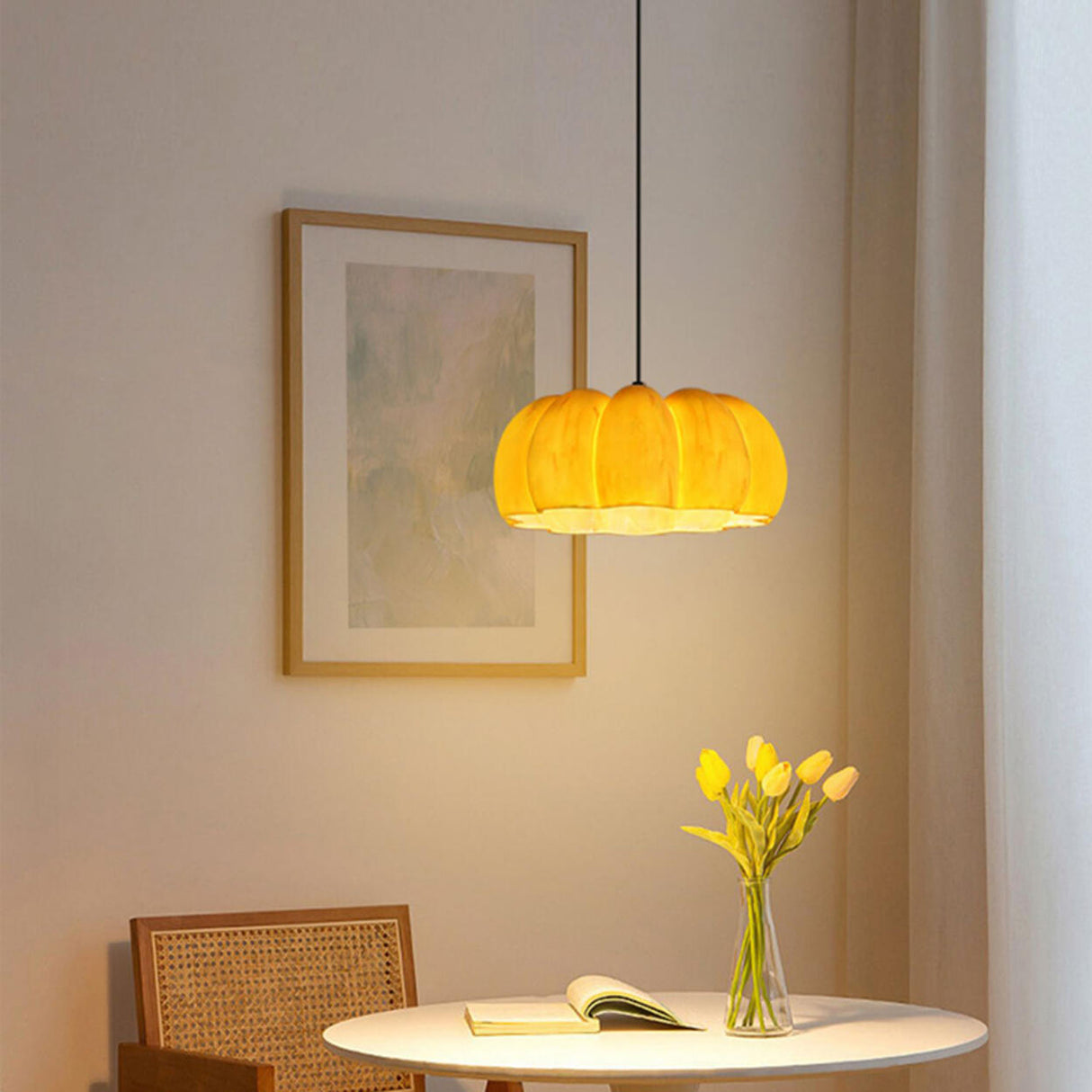 Modern Orange Resin Pumpkin Shape Pendant Light Image - 4