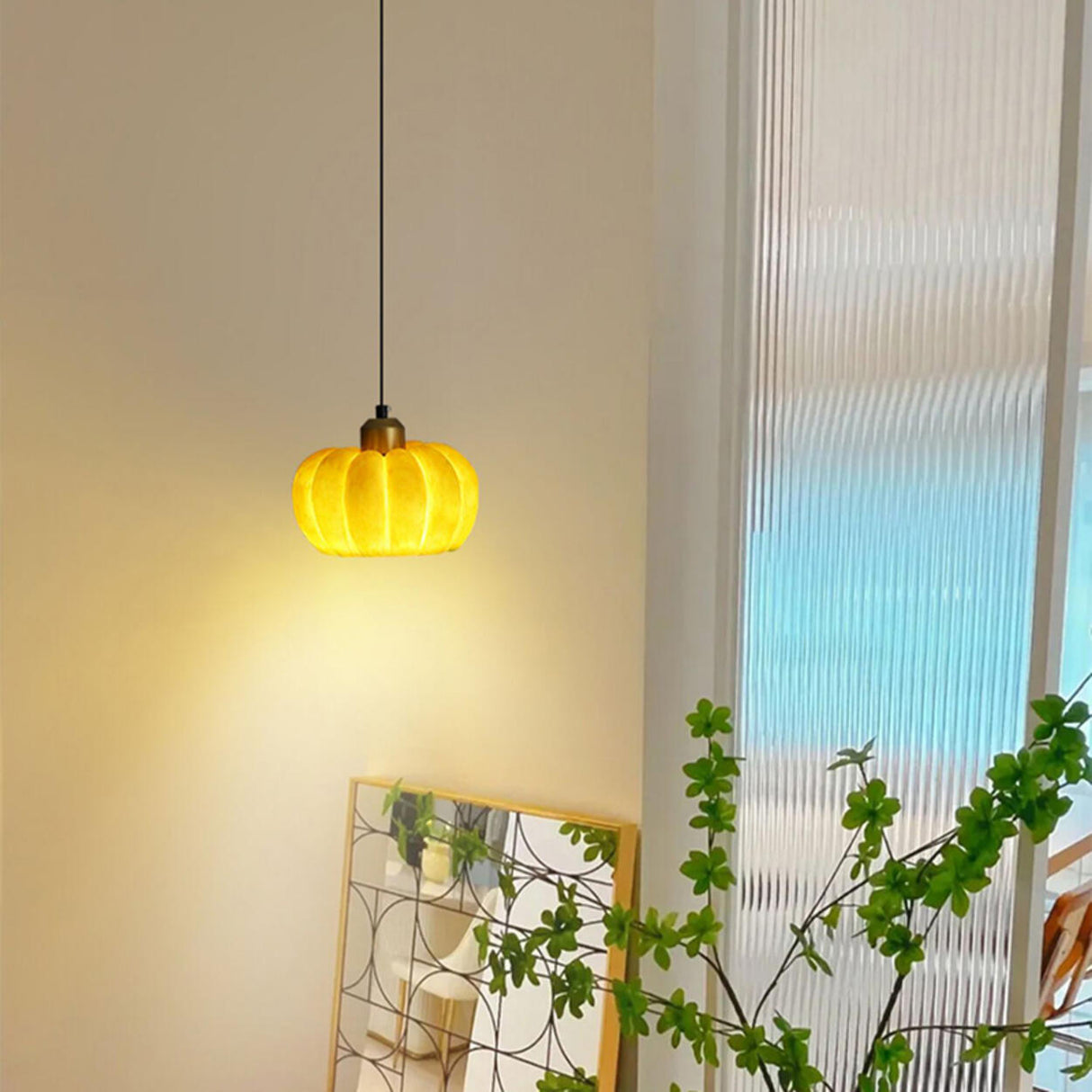 Modern Orange Resin Pumpkin Shape Pendant Light Image - 7