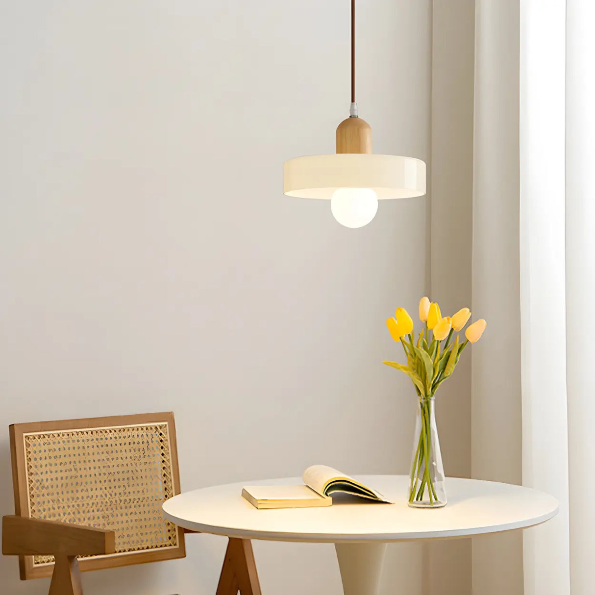 Modern Orange Round Glass Pendant Light Dining Room Image - 15