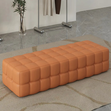 Modern Orange Upholstered Short Height Bedroom Bench Image - 1