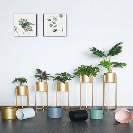 Modern Orbicular Metal Base Floor Plant Stand Gold Image - 1