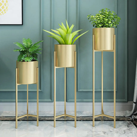 Modern Orbicular Metal Base Floor Plant Stand Gold Image - 2