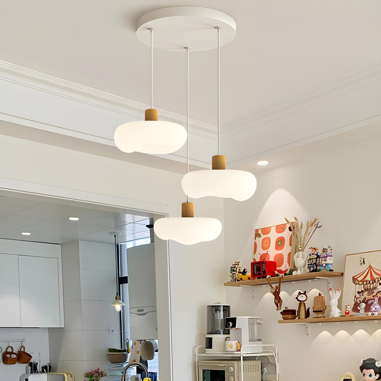 Modern Organic Cloud White Frosted Glass Pendant Light Image - 12