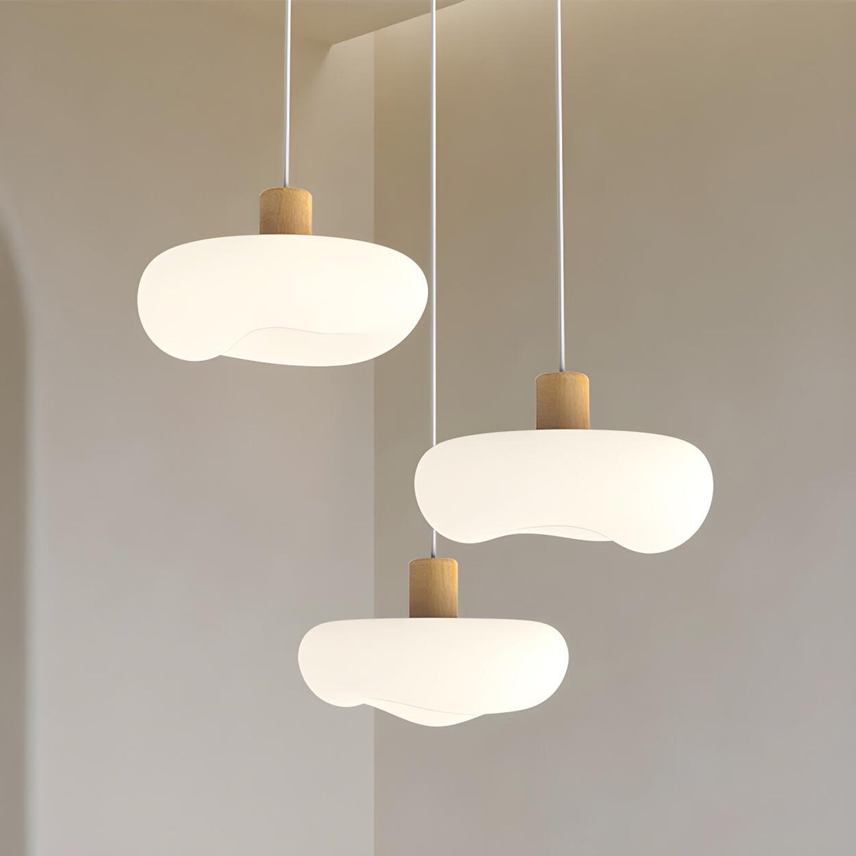 Modern Organic Cloud White Frosted Glass Pendant Light Image - 7