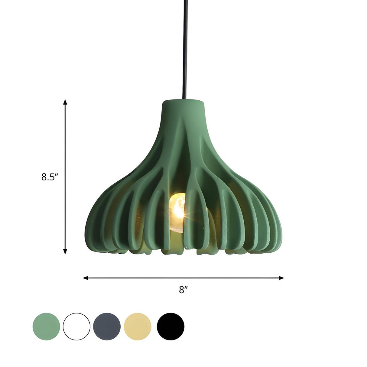 Modern Organic Green Resin Unique Ribbed Pendant Light 