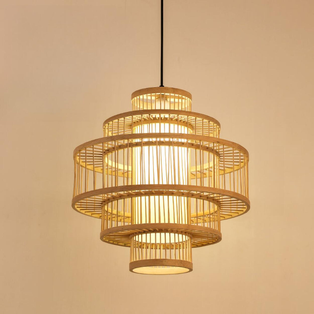 Modern Oriental Bamboo Dome Layered Pendant Light Image - 6