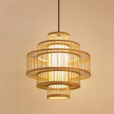 Modern Oriental Bamboo Dome Layered Pendant Light Image - 6