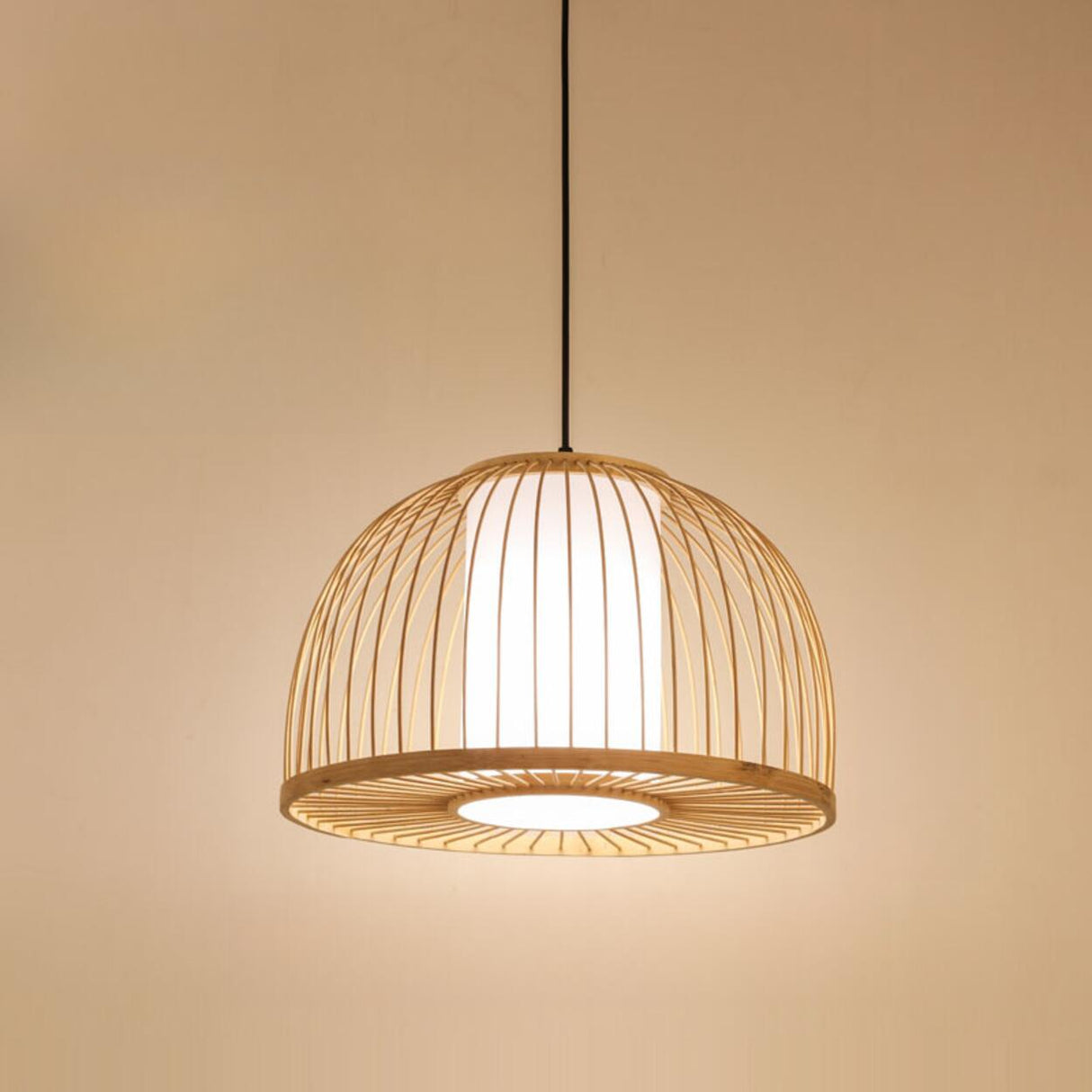 Modern Oriental Bamboo Dome Layered Pendant Light Image - 8