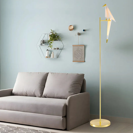 Modern Origami Bird Acrylic Living Room Gold Floor Lamp Image - 1