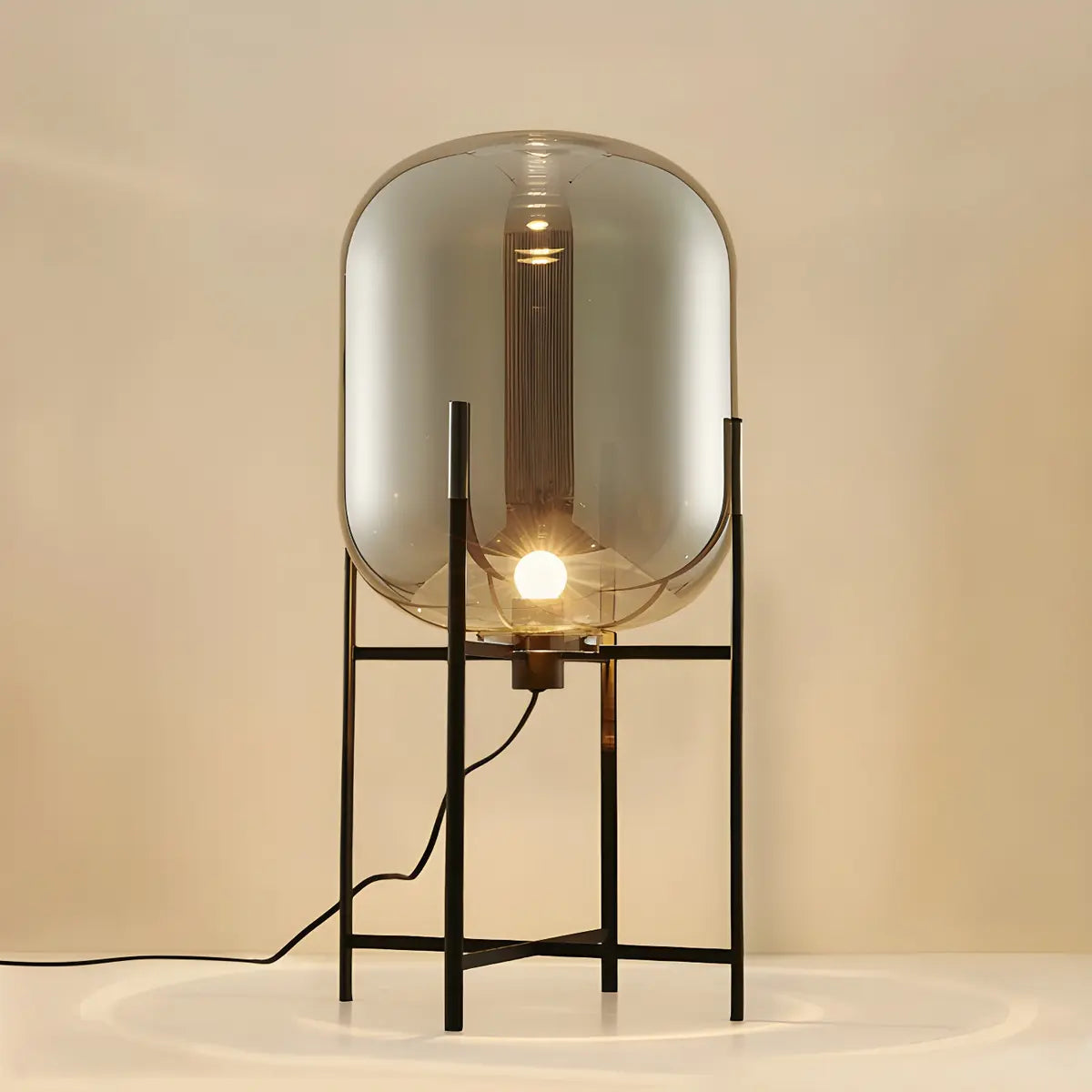 Modern Oval Glass Metal Table Lamp Smoke Gray 14'' Decor Image - 1