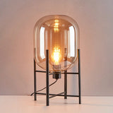 Modern Oval Glass Metal Table Lamp Smoke Gray 14'' Decor Image - 13