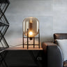 Modern Oval Glass Metal Table Lamp Smoke Gray 14'' Decor Image - 2