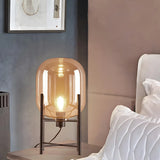 Modern Oval Glass Metal Table Lamp Smoke Gray 14'' Decor Image - 3