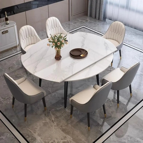 Modern Oval Marble Dining Table White Expandable Image - 1