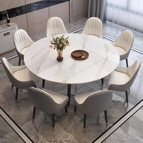 Modern Oval Marble Dining Table White Expandable Image - 2