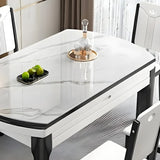 Modern Oval Marble Dining Table White Self-Storing Leaf Image - 8